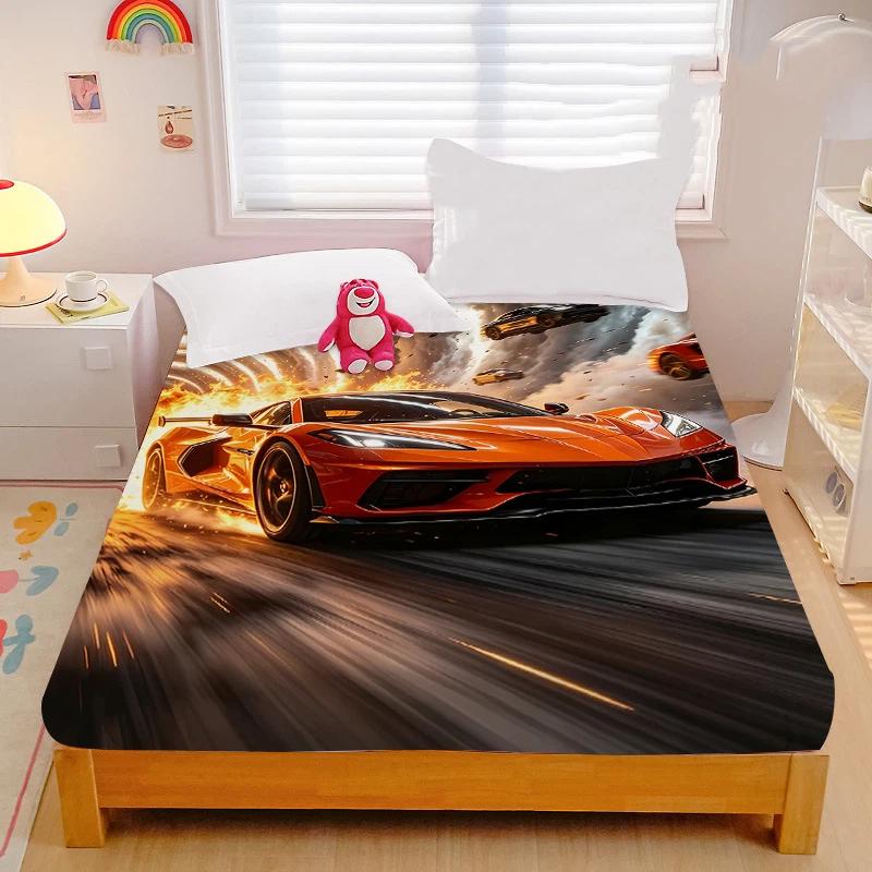 Cool Sports Car Printed Fitted Sheet,racing Car Bedding Set with Pillowcas,Adult Children Bedroom Bed Cover Set