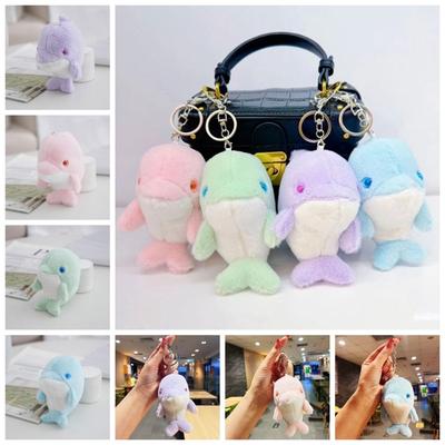 Dolphin Fluffy Pom Pom Whale Key Ring Plush Cute Dolphin Plush Pendant  Female Lady Girl