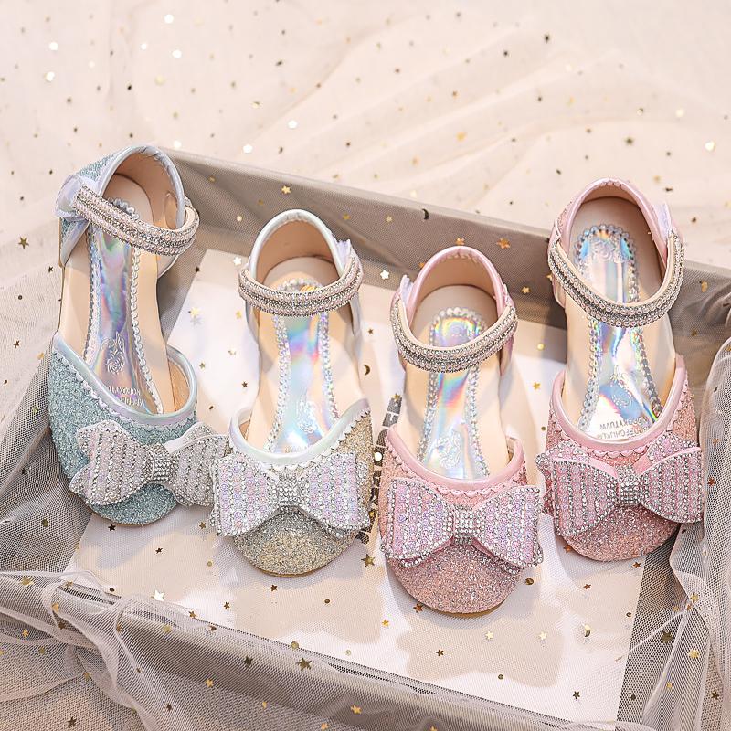 Kindersandalen für Mädchen Strass Schleife Zehen umwickelt Prinzessin Mary Janes für Party Hochzeit Shows Kindermode Schuhe 2024 Neu