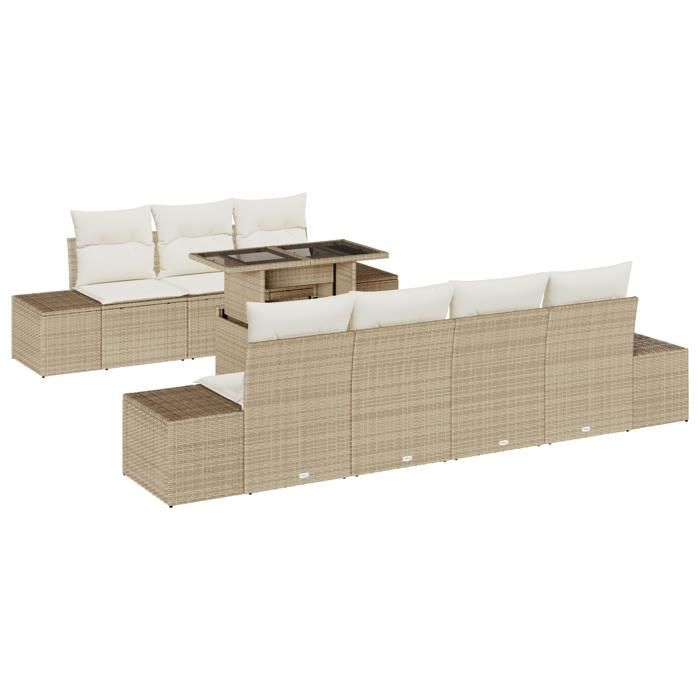 VidaXL Set de canapé de jardin 8 pièces avec coussins beige en poly rattan 3357864