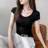 Slim-fit short-sleeved T-shirt women's summer new shoulder pure cotton waist-thin top large neckline bottoming shirt