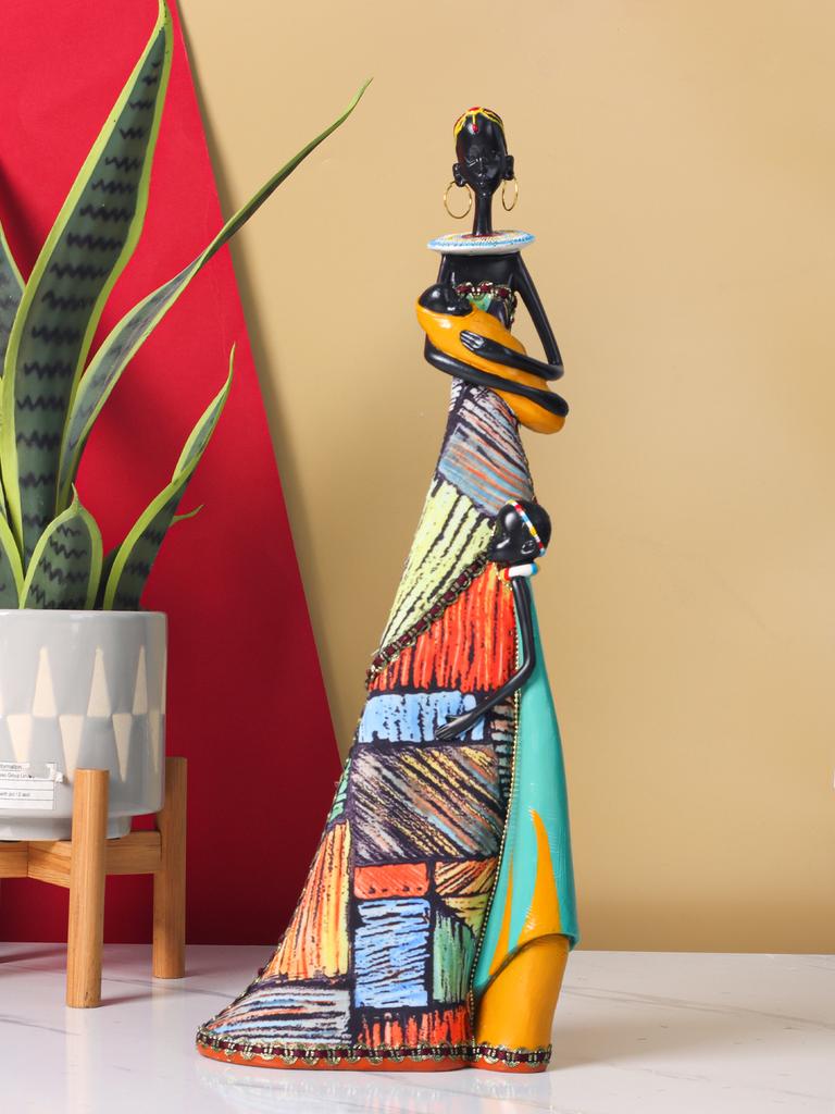 "Milky Bond" African Mother Resin Statue Nursing Baby Sculpture with Tribal Patterns, Bedroom Living Room Home Art Decor