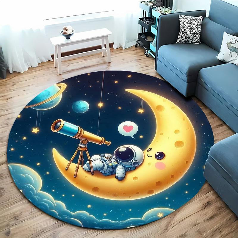 3D HD Astronaut and Moon mat for Kids' Rooms round carpet for home sofa bedroom, gift for kids, Non-slip decorative rug