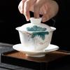 Hand-Painted White Porcelain Cover Bowl Teacup Single High-Grade Ceramic Sancai Tea Bowl With Cover Large Non-Hot Kung Fu Tea Set