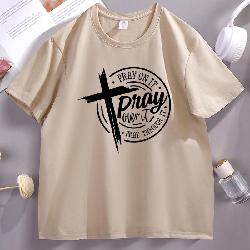 

Pray on It Pray Over It Pray Through It Tshirt Prayer Christian Cross Tshirt Bible Verse Cotton Short Sleeve Round Neck Tees 4XL