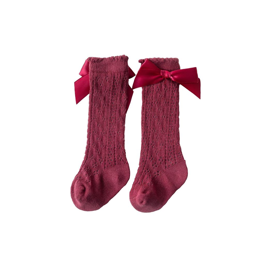 Baby Girls Knee High Socks Breathable Cutout Mesh Cute Bows Dress Socks Newborn Stockings for Clothing Accessories
