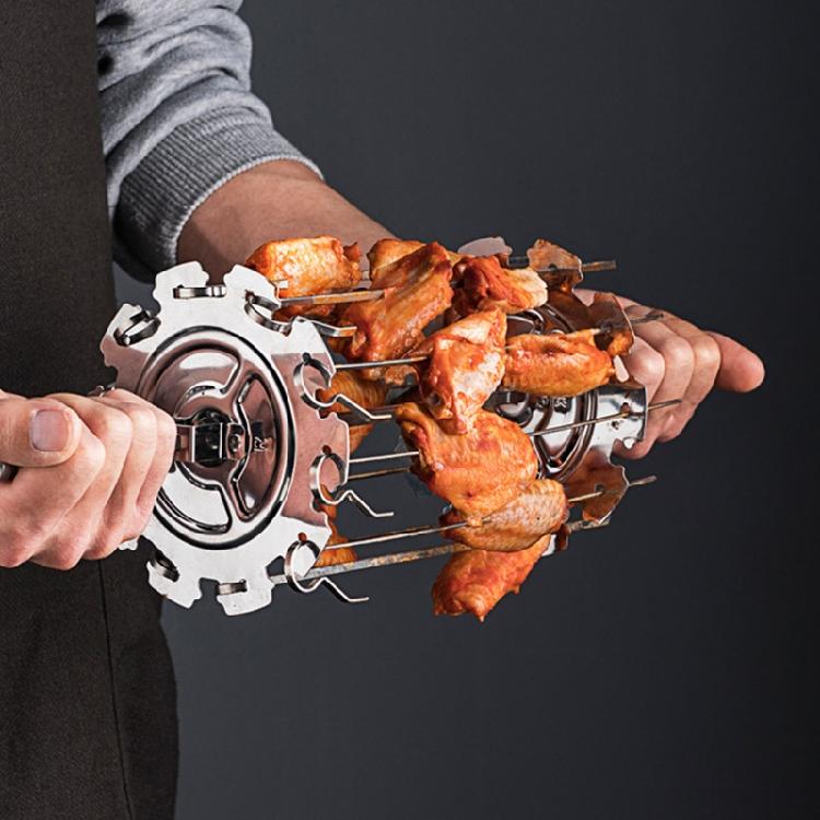 Rotary BBQ Grill Cage Skewers Needle Cage Vegetable Meat Skewer BBQ Tools