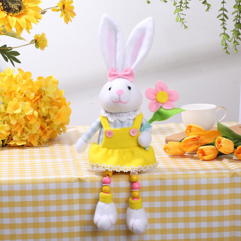 Easter Rabbit Plushie Toy with Carrot Flower Decorations Delightful Festive Gift Desktop Ornament Home Decor