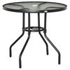 80 cm Round Dining Table with Parasol Hole, Outdoor Coffee End Side Table with Tempered Glass Top, Steel Frame for Garden, Black