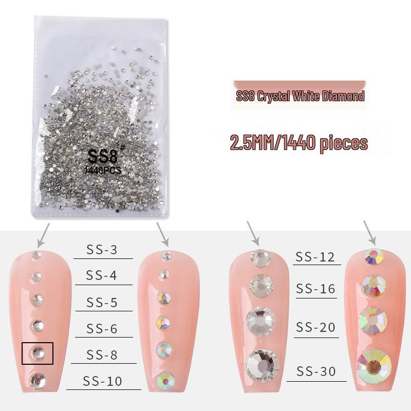 Super Shiny AB Color Czech Rhinestones for Nail Art - 1440pcs Clear White Flat Back In Various Sizes