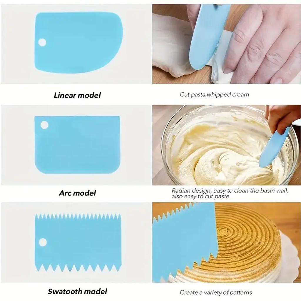 3Pcs/lot Cream Scraper Smoother Fondant Frosting Cake Leveling Spatula Pastry Dough Cutter DIY Baking Smooth Edge Kitchen Tool