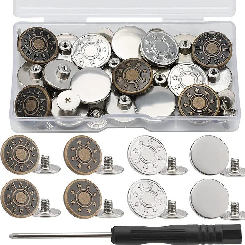 10-50 Pezzi Bottoni Staccabili per Jeans Vita Regolabile Fibbie Metalliche per Pantaloni Senza Cuciture Kit di Riparazione con Attrezzi