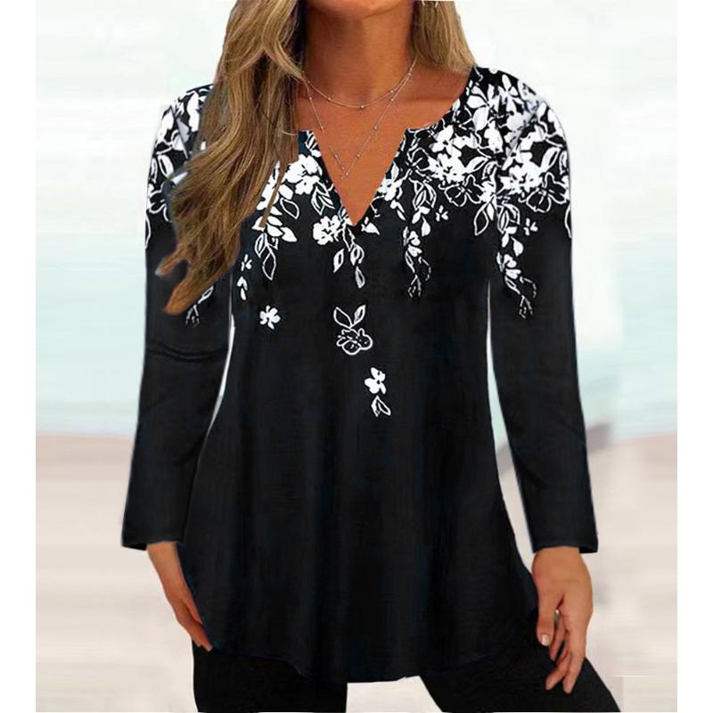 

Осень/зима 2023 Новые женские топы-футболки с V-образным вырезом и длинным рукавом