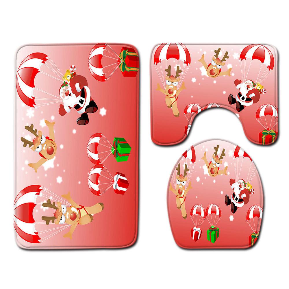 Christmas Bathroom Floor Mat Toilet Three-Piece Set