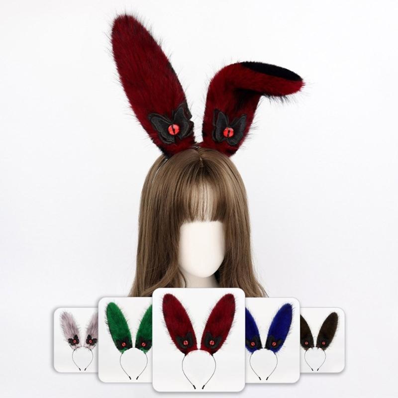 Rabbit Ears Hairhoop Plush Bunnies Ear Hairband Hairhoop Halloween Cosplay Accessories for Women Birthday