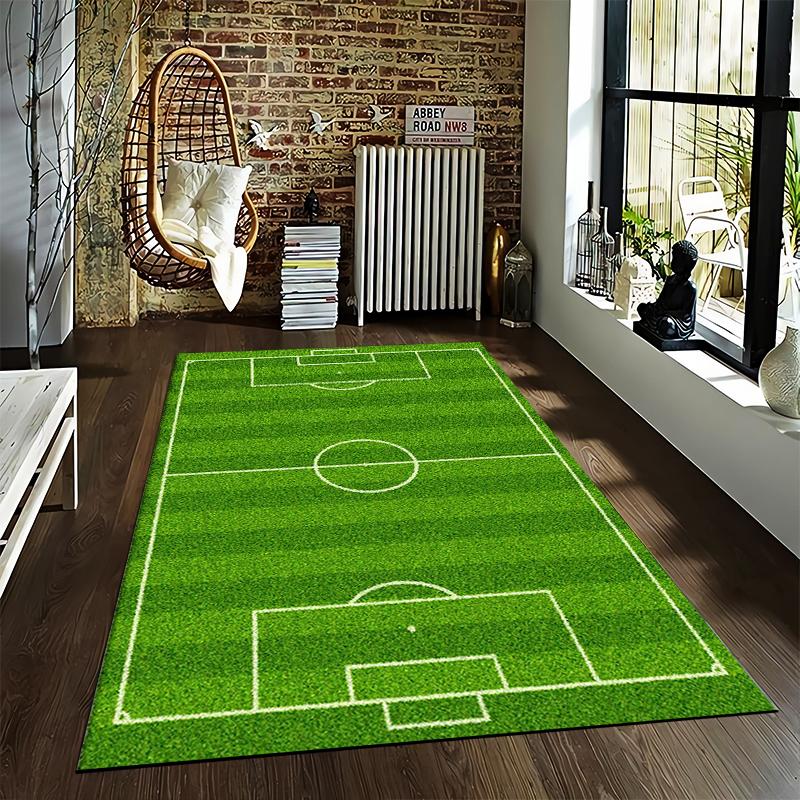 Soccer Field Pattern Carpet for Bedroom, Green Area Rug Design Suitable for use as an anti-slip for living room bedroom sofas