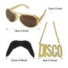 3 Pcs Men's 70s Disco Costume Accessories Set Disco Necklace Mustache Sunglasses Hippie Glasses for Disco Theme Party
