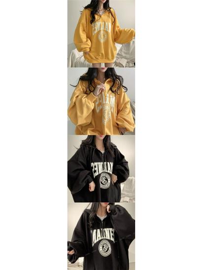 Damen Niedlicher Lockerer Baumwoll-Reißverschluss-Hoodie - Dünn, Oversized, für Frühling und Herbst