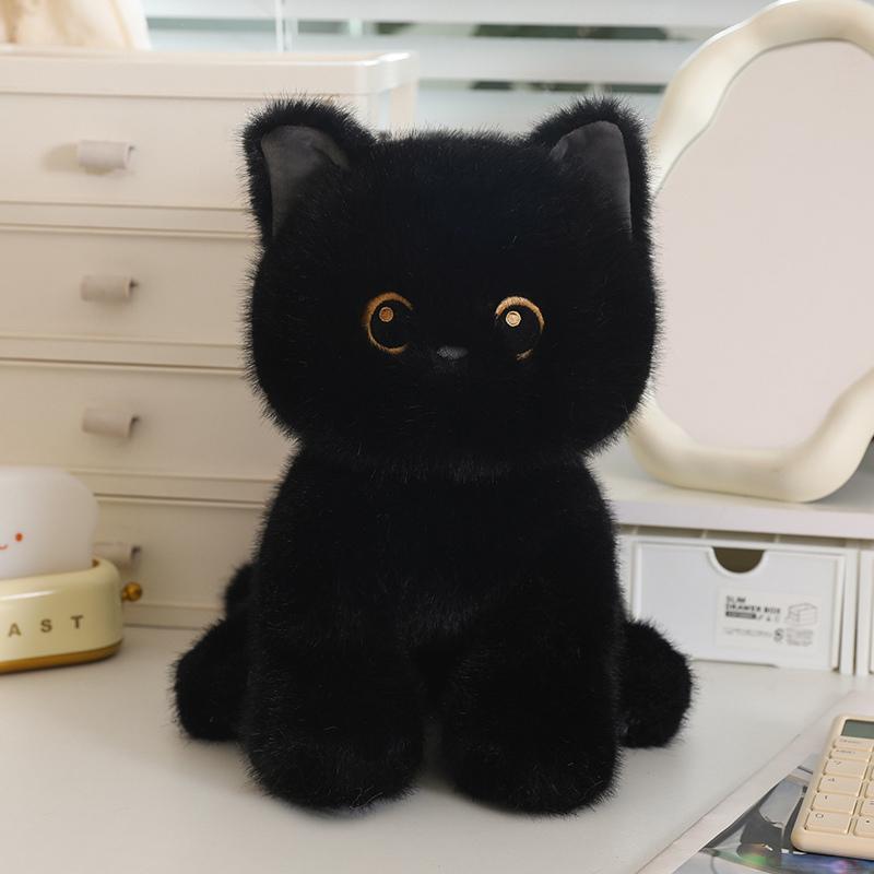 Kawaii Round Cat Plush Toy Soft Stuffed Animal Black Cat Plush Kitten Doll Pillow Gift for Girls Kids Children Home Decoration