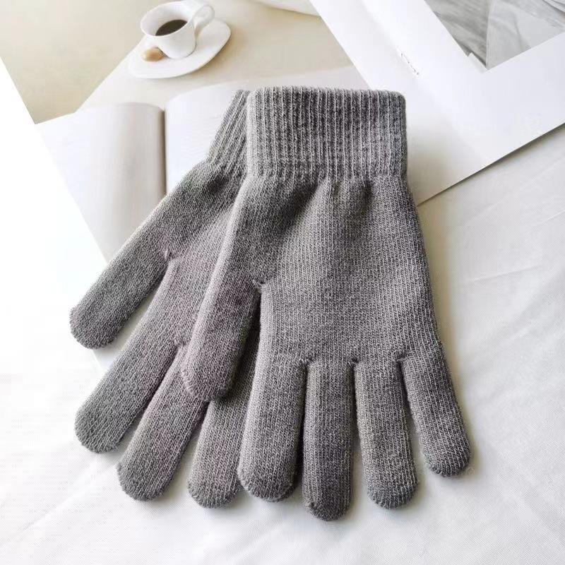 Mănuși de lână cu degete întregi pentru adulți - calde, îngroșate, tricotate, de culoare solidă pentru toamnă și iarnă