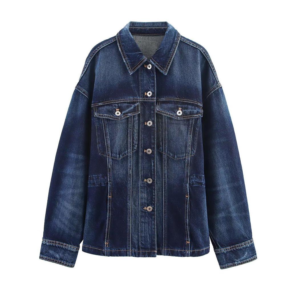 European Style 2025 Women's Single-Breasted Mid-Length Denim Jacket