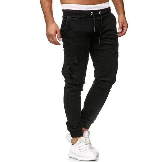 

Men Pants Ankle-banded Drawstring Elastic Waist Multi Pockets Patchwork Slim Fit Plus Size Contrast Color Mid Waist Casual Soft Streetwear Men M чёрный