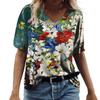 Summer Flower T-Shirts Floral 3D Print Women V-Neck Short Sleeve T Shirt Streetwear Y2K Casual Tees Harajuku Top Female Clothing