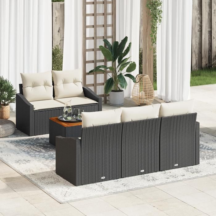VidaXL Ensemble Canapés Jardin 6 Pièces avec Coussins Noir Rotin Poly Acacia 3356437