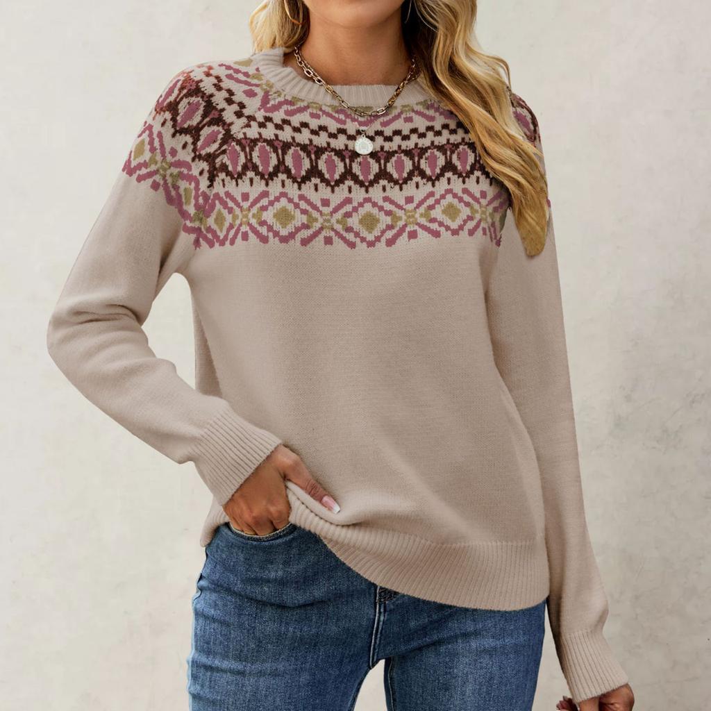 Women's Knitted Retro Round Neck Loose Pullover Sweater