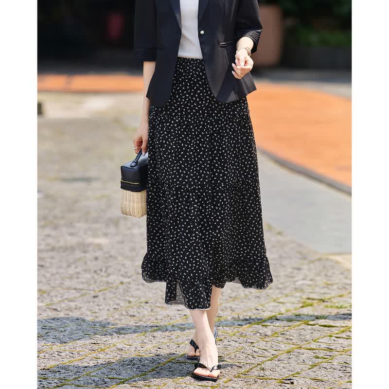 TERRE BLEUE Women s Floral Tiered A-Line Midi Skirt M