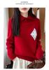 Women's Diamond Jacquard Wool Lapel Sweater - Thick, Warm, Long Sleeve Knitwear for Autumn/Winter