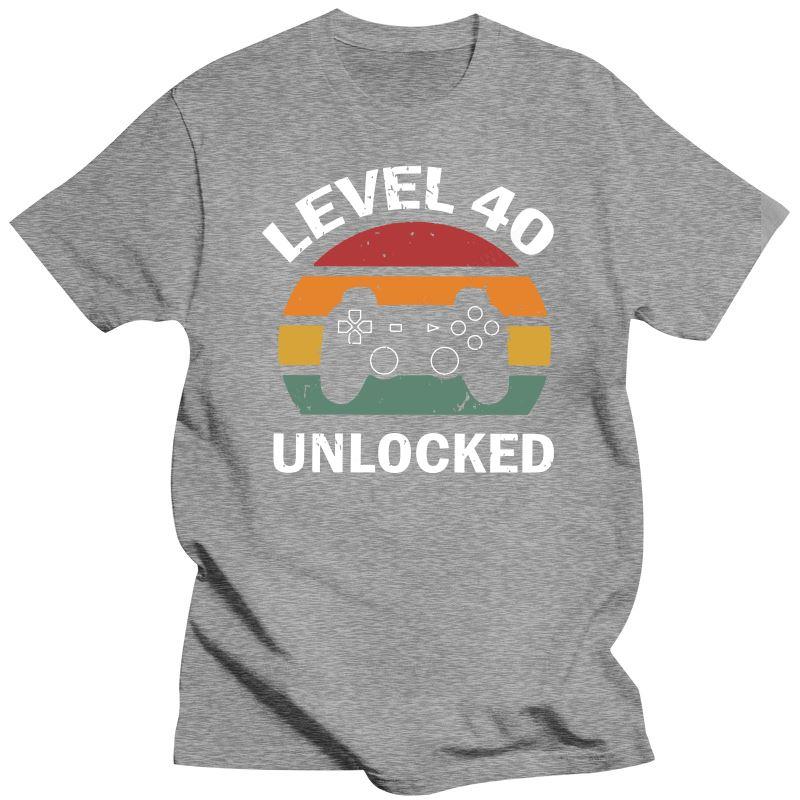 Mens Clothing 1980 40Th Birthday T Shirt For Men Cotton 40 Years Old Level 40 Unlocked Game Tee Top Short Sleeve Fashion T-Shirt
