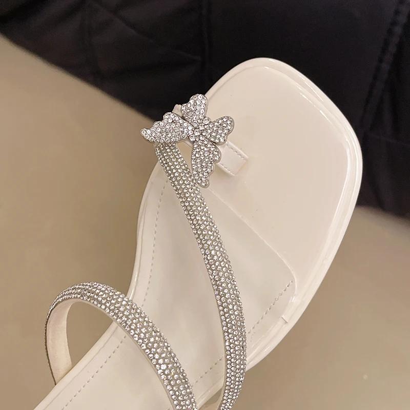 Fashion 2025 Luxury Crystal Butterfly Sandals Women Summer Fashion Clear Heel Wedding Party Shoes Woman Clip Toe Thick Heeled Sandalias