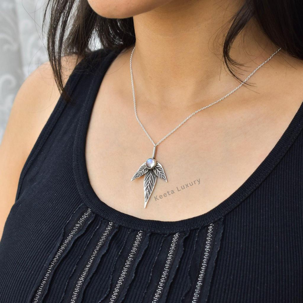 Nature Inspired Moonstone Necklace, Moonstone Leady Design Oxidized Necklace for Women, Birthstone Necklace, Bridesmaid Gift, Gift for Her