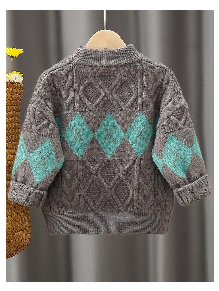 Kinder Farbblock Zopfmuster Pullover - Retro und modisch für Herbst/Winter