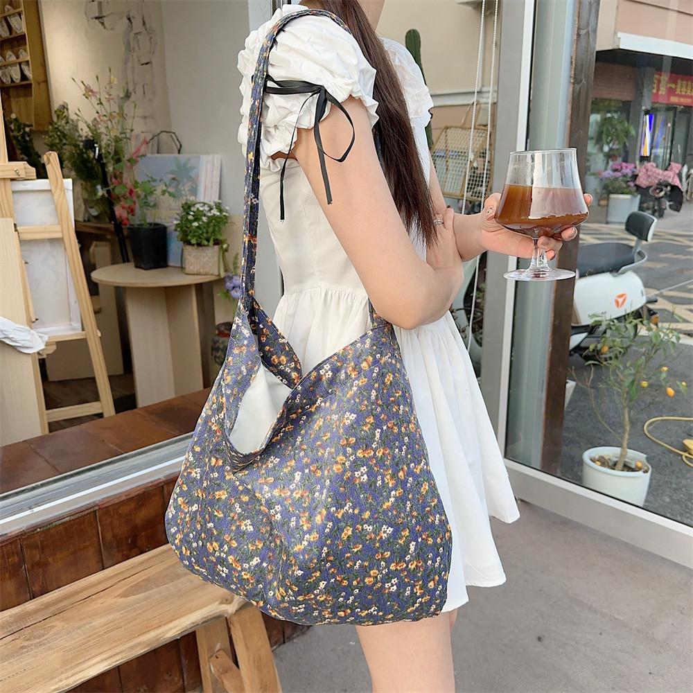 Chic Floral Corduroy Crossbody Bag For School And Casual Use Everyday Style