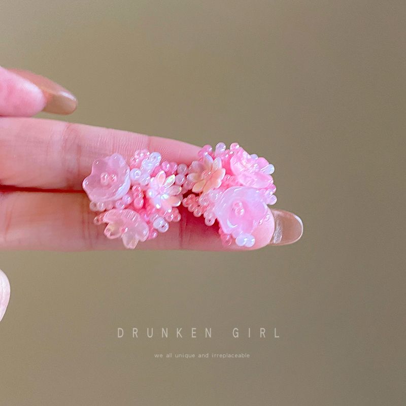 

Розовые серьги с бисером в виде цветов, женские летние серьги цвета дофамина в стиле морского отдыха, серьги-клипсы для ушей без прокола Pink Flower Stud Earrings