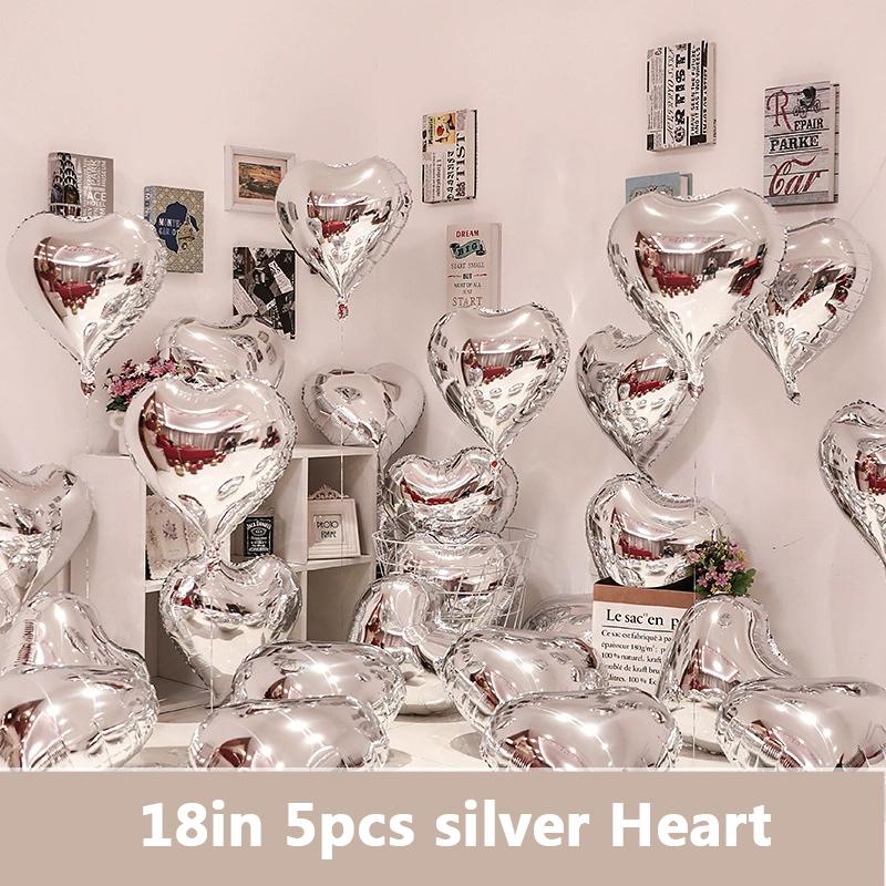18-Inch Red Love Heart Star Foil Balloons Inflatable Helium Party Decor for Weddings Birthdays Celebrations 5 or 10 Pcs Set