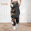 Damen Jogginghose, elastische hohe Taille, verstellbarer Kordelzug, Joggerhose mit Halloween-Kürbis-Print, Fitnesshose