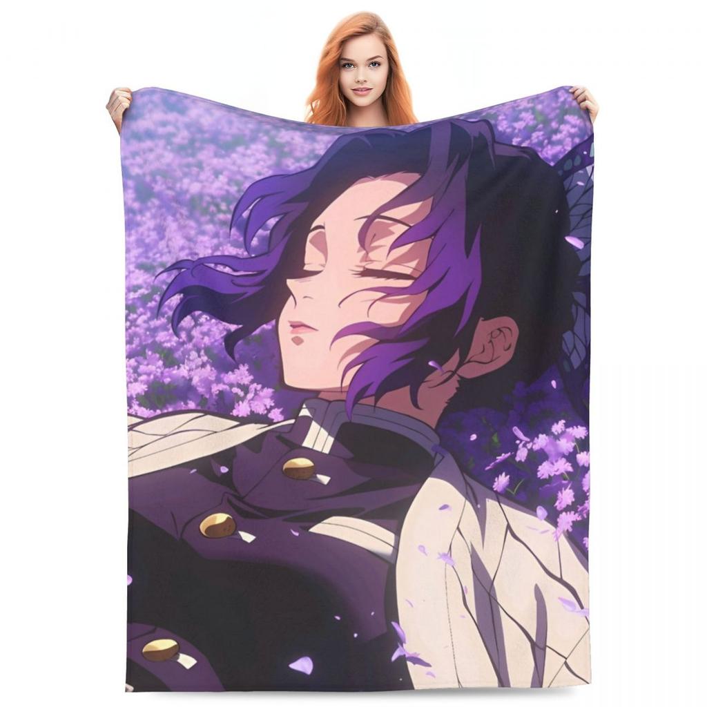 Insect Hashira Shinobu Kocho Blanket Flannel Anime Demon Slayer Ultra-Soft Throw Blankets for Bed Bed Rug