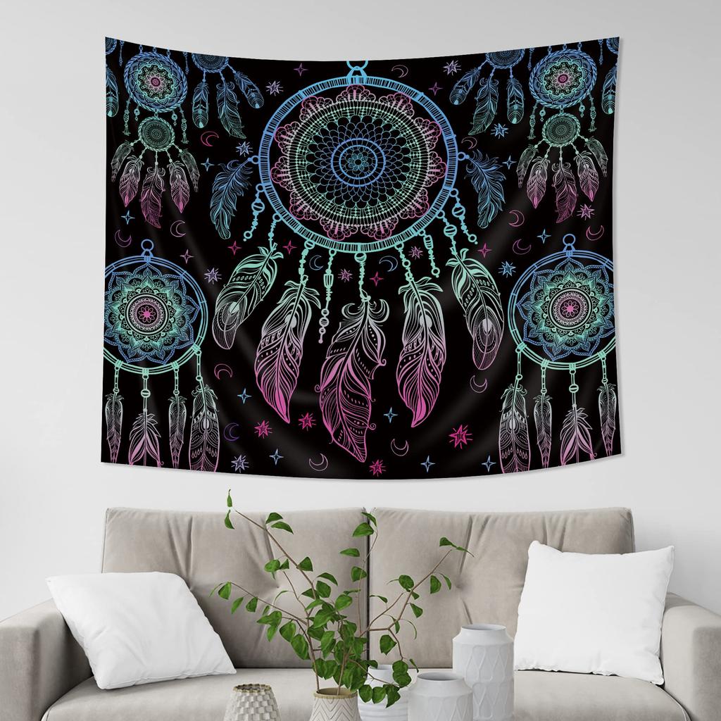 Dream Catcher Tapestry Colorful Feather Tapestry Psychedelic Starry Sky Tapestry for Bedroom Living Room Dorm Wall Hanging Decor