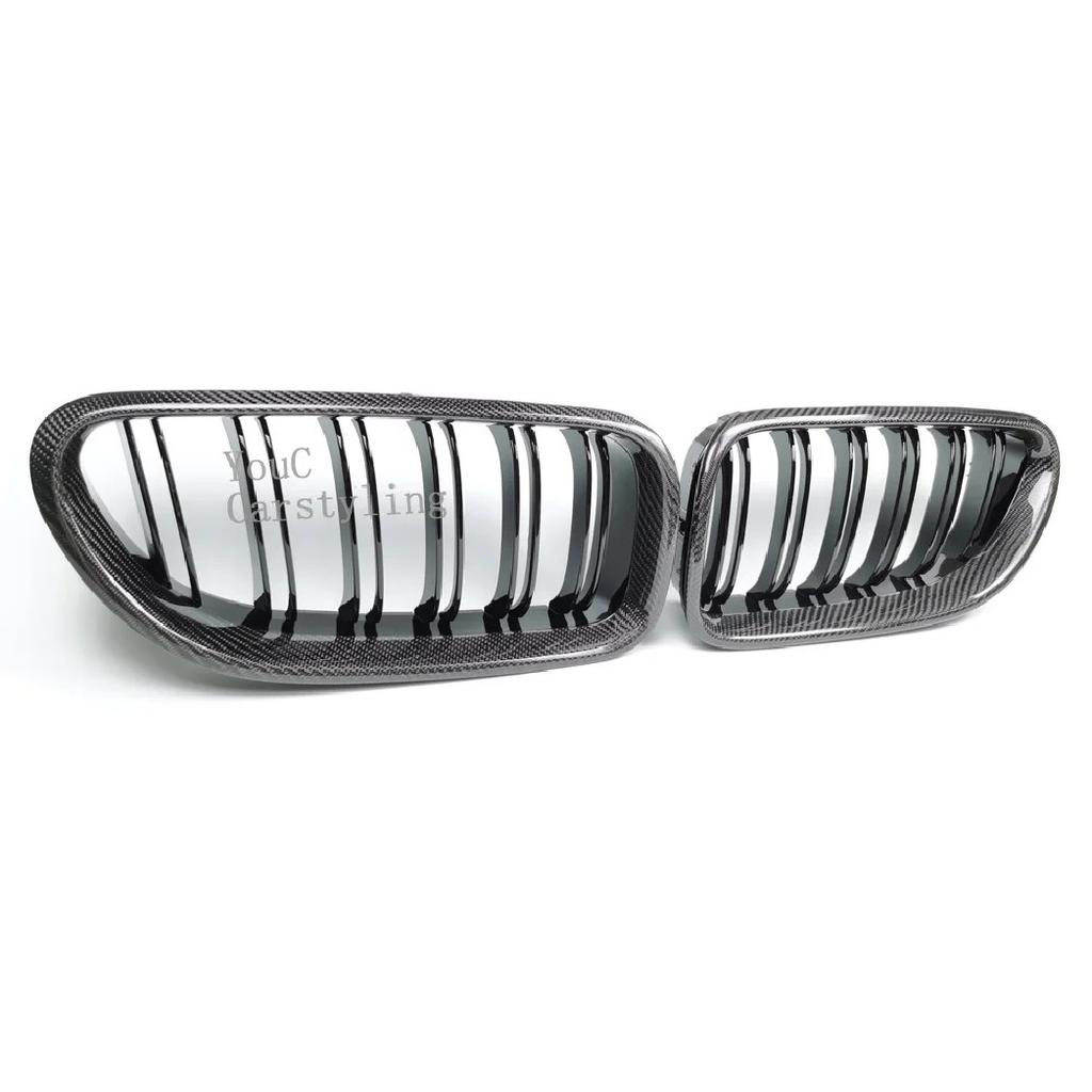 F06 Real Carbon Fiber +ABS Double Line Grills Front Bumper Grille For BMW 6 Series F06 M6 F12 F13 2012-2018 630i 640i 650i
