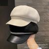 Womens Cotton Beret Hat With Pearl Chain Decor Wide Brim Octagonal Cap Fashion