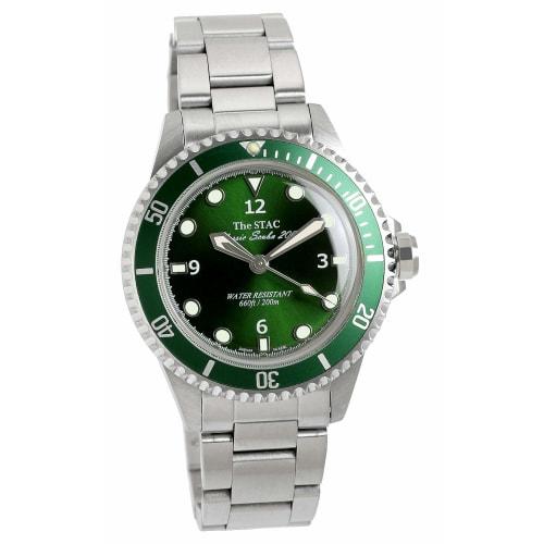 

The STAC Classic Scuba 200, a 38mm deep green diver s watch with sweep seconds, made in Japan for men and women.