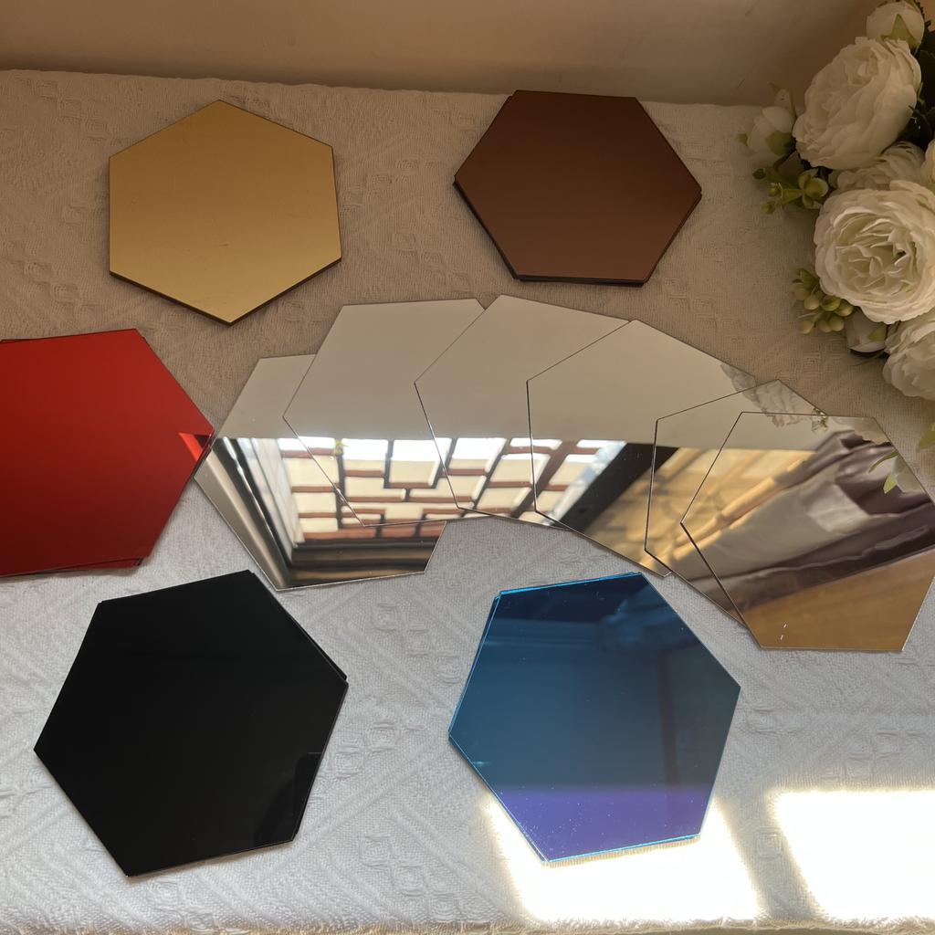 6p200mm Hexagon Mirror Wall Sticker Decal Home Decor DIY Big Acrylic Self-Adhesive Art Wall Mirrors Model Decoration 200mm Large
