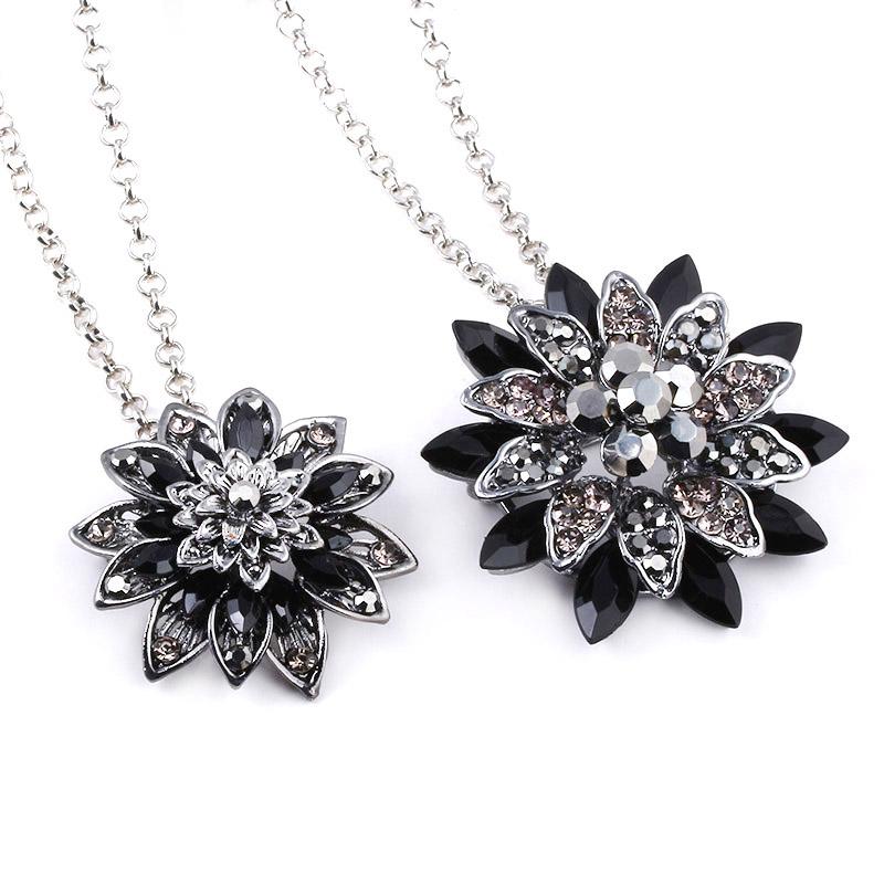 Michel Jone Zirkon Schwarze Dahlie Halsketten Vintage Blume Kristall Kupferlegierung Anhänger Halskette mit Perlen Schmuck Für Frauen Geschenk