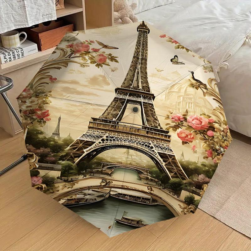1PC Eiffel Tower Flowers Umbrella-8-Rib Reinforced, Automatic Open, Lightweight & Durable, Cute Fashion Accessory for Outdoor, Beach, or Casual Use, B