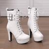 Fashion Fashion Women's Ankle Boots 2024 Winter Shoes Sexy Lace Up Buckle Short Boot Female White Black Heels Party Shoes Large Size 50