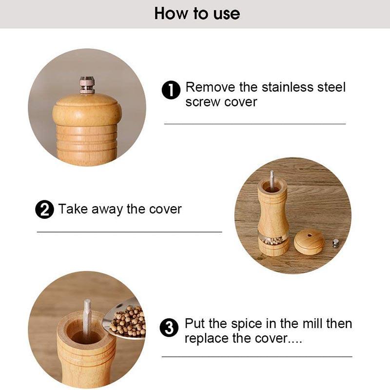 6 Inches Solid Wood Salt Pepper Mill Sets Manual Pepper Grinder Freshly Ground Seasoning Spices Mill Ceramic Core Pepper Grinder