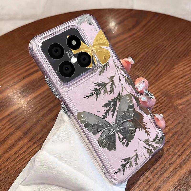 Golden Butterfly Pattern Case For Xiaomi Redmi Note 15 Pro 4G Funda Redmi Note 14 13 Pro 5G Clear TPU Silicone Soft Cover